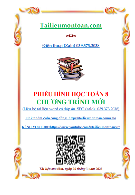 Phiếu bài tập hình học toán lớp 8 chương trình mới